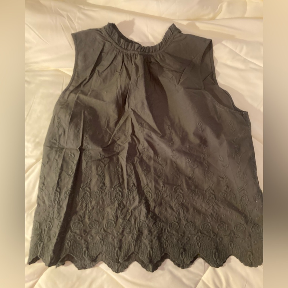 LOFT Olive Green Sleeveless Blouse with Embroidered details